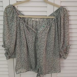 Green floral sheer blouse